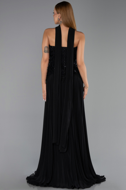 Long Black Chiffon Evening Dress ABU6436