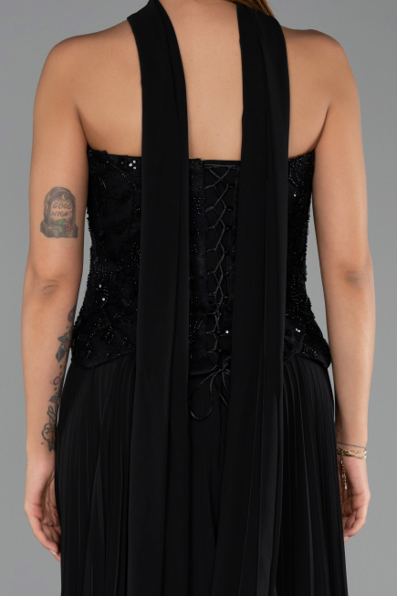 Long Black Chiffon Evening Dress ABU6436