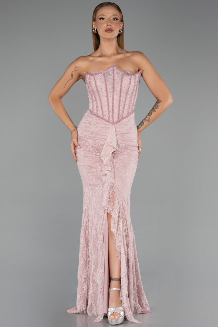 Long Powder Color Dantelle Evening Dress ABU6419
