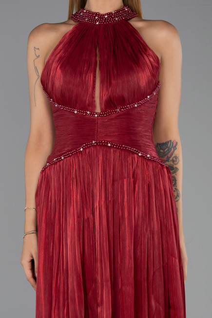 Long Burgundy Chiffon Evening Dress ABU6437