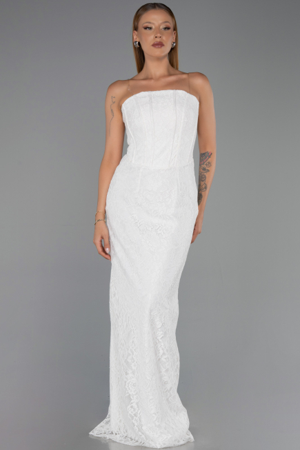 Long White Dantelle Evening Dress ABU6438