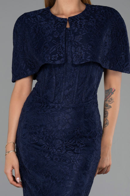 Long Navy Blue Dantelle Evening Dress ABU6438