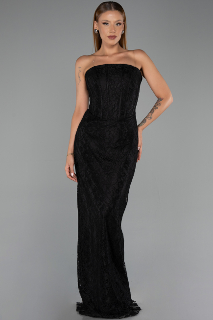 Long Black Dantelle Evening Dress ABU6438