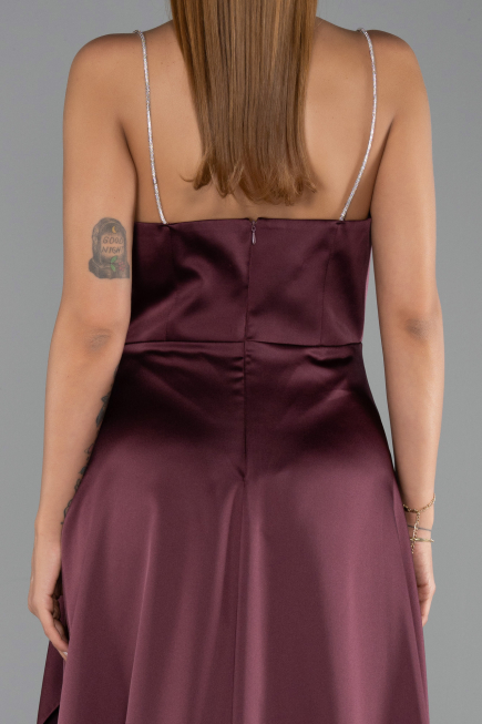 Long Plum Satin Prom Gown ABU6130