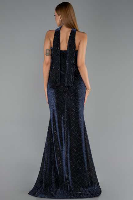 Long Navy Blue Beaded Evening Dress ABU6440