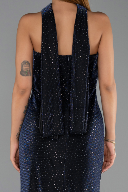 Long Navy Blue Beaded Evening Dress ABU6440