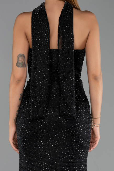 Long Black Beaded Evening Dress ABU6440