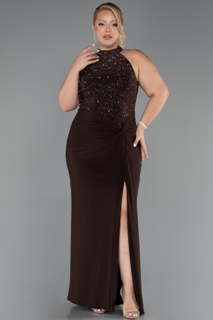 Long Brown Plus Size Evening Dress ABU6415