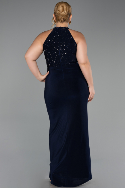 Long Navy Blue Plus Size Evening Dress ABU6415