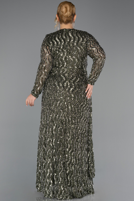 Long Olive Drab Scaly Plus Size Evening Gown ABU6488