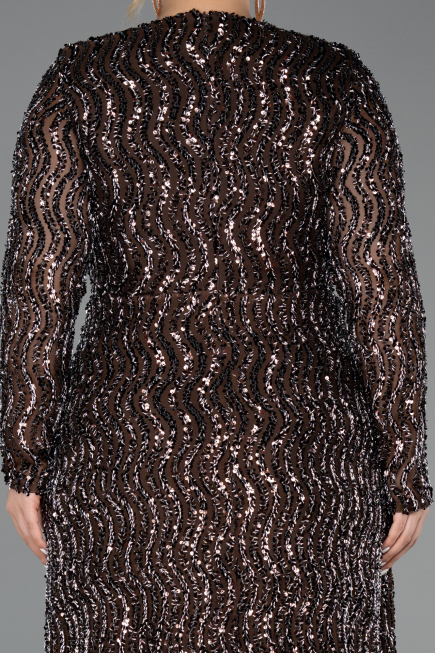 Long Brown Scaly Plus Size Evening Gown ABU6488