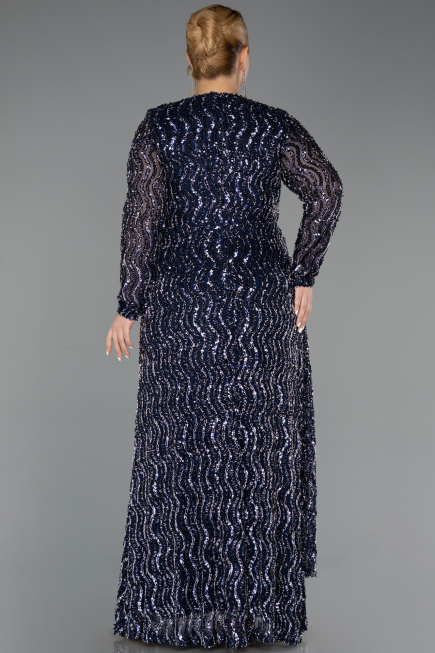 Long Navy Blue Scaly Plus Size Evening Gown ABU6488