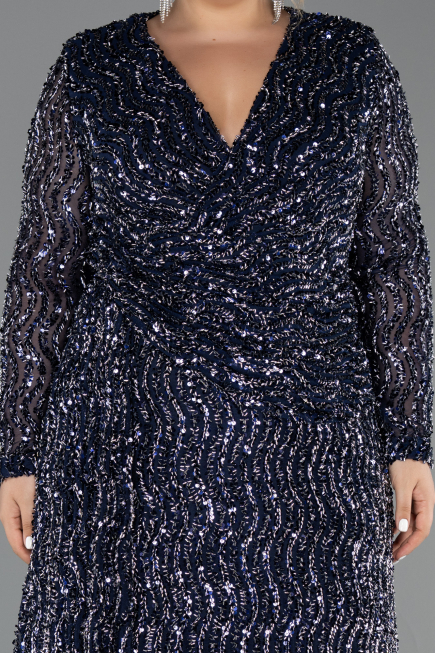 Long Navy Blue Scaly Plus Size Evening Gown ABU6488