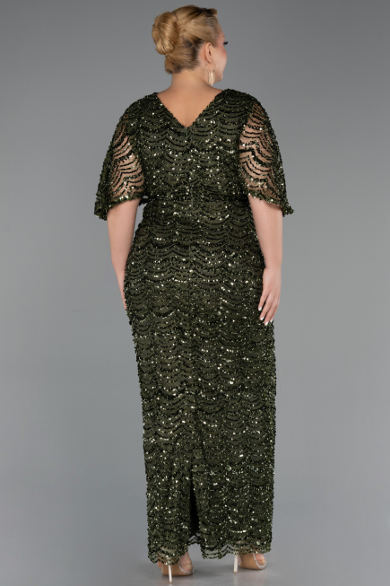 Long Olive Drab Scaly Plus Size Evening Gown ABU6064