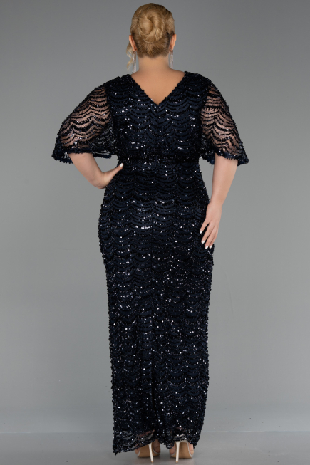 Long Navy Blue Scaly Plus Size Evening Gown ABU6064