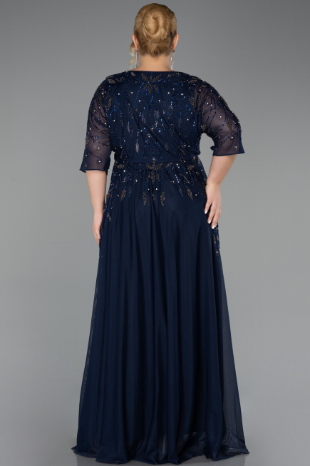 Long Navy Blue Plus Size Evening Gown ABU6489