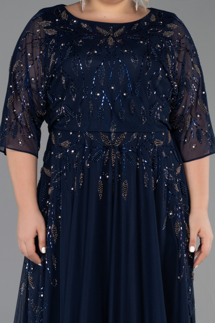 Long Navy Blue Plus Size Evening Gown ABU6489