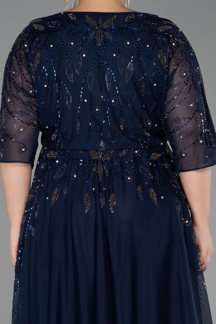 Long Navy Blue Plus Size Evening Gown ABU6489