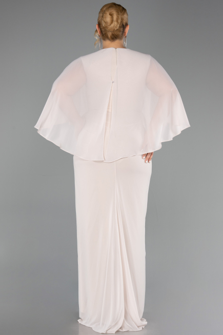 Long Beige Chiffon Plus Size Evening Dress ABU6490