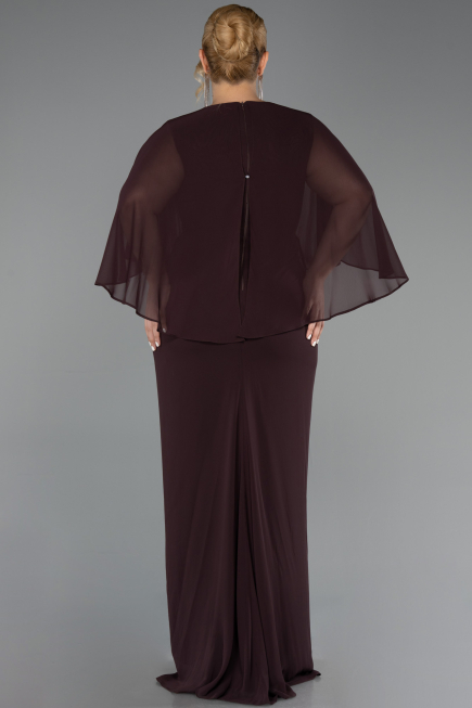 Long Brown Chiffon Plus Size Evening Dress ABU6490