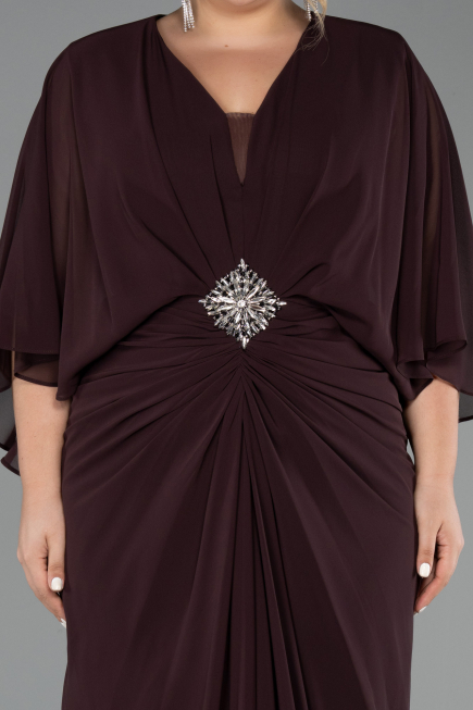 Long Brown Chiffon Plus Size Evening Dress ABU6490