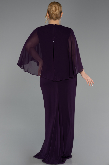 Long Dark Purple Chiffon Plus Size Evening Dress ABU6490