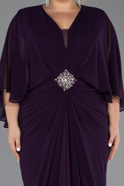 Long Dark Purple Chiffon Plus Size Evening Dress ABU6490