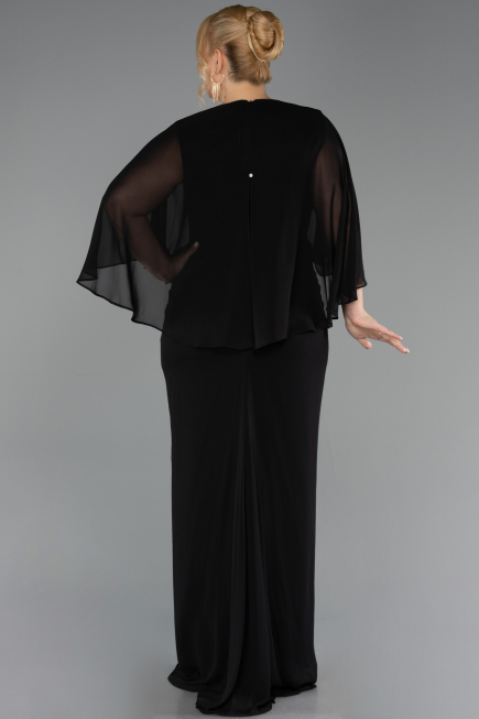 Long Black Chiffon Plus Size Evening Dress ABU6490