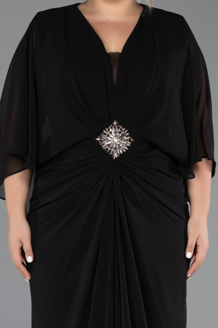 Long Black Chiffon Plus Size Evening Dress ABU6490