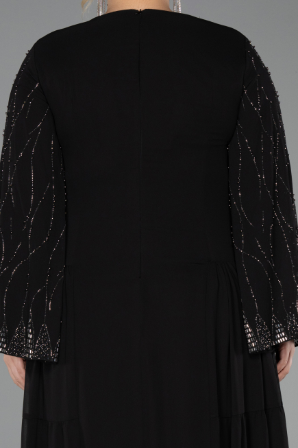 Long Black Chiffon Plus Size Evening Dress ABU6491