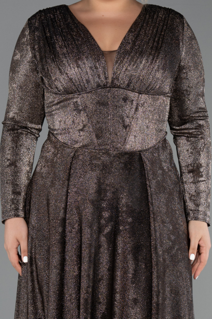 Long Black-Gold Plus Size Evening Dress ABU6492