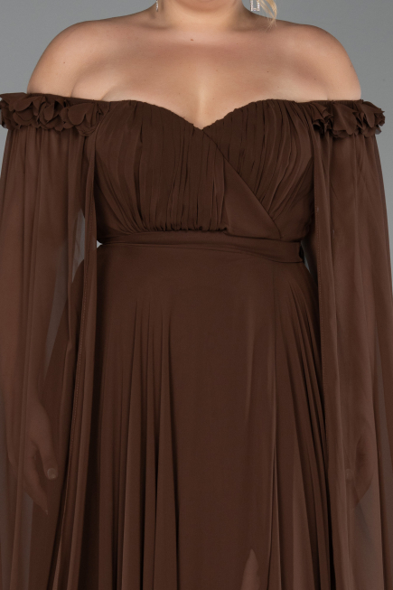 Long Brown Chiffon Plus Size Evening Dress ABU3464