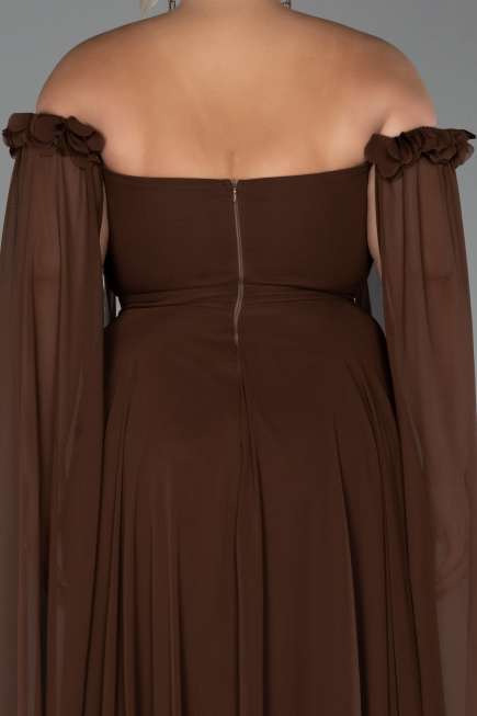 Long Brown Chiffon Plus Size Evening Dress ABU3464