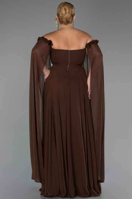 Long Brown Chiffon Plus Size Evening Dress ABU3464