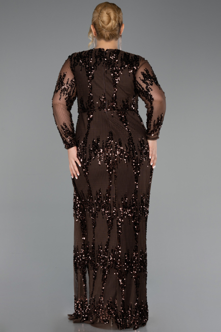 Long Brown Scaly Plus Size Evening Gown ABU6493