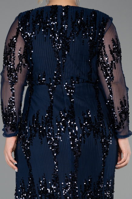 Long Navy Blue Scaly Plus Size Evening Gown ABU6493