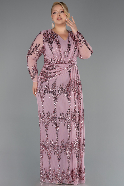 Long Powder Color Scaly Plus Size Evening Gown ABU6493