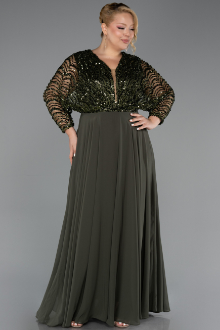 Long Olive Drab Chiffon Formal Plus Size Dress ABU6495