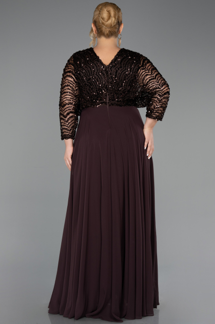 Long Brown Chiffon Formal Plus Size Dress ABU6495