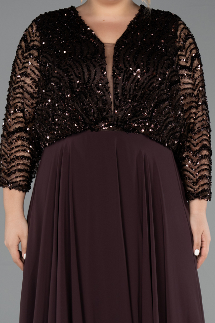 Long Brown Chiffon Formal Plus Size Dress ABU6495