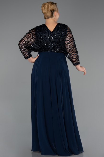 Long Navy Blue Chiffon Formal Plus Size Dress ABU6495