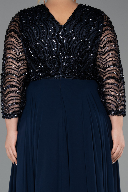 Long Navy Blue Chiffon Formal Plus Size Dress ABU6495