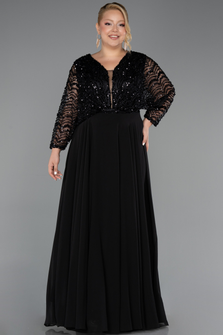 Long Black Chiffon Formal Plus Size Dress ABU6495