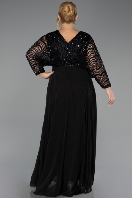 Long Black Chiffon Formal Plus Size Dress ABU6495