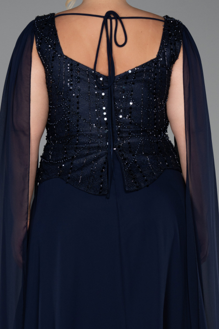 Long Navy Blue Chiffon Formal Plus Size Dress ABU6422