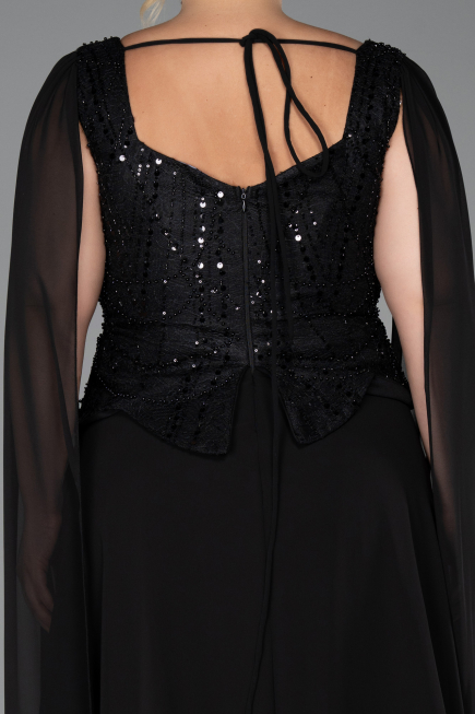 Long Black Chiffon Formal Plus Size Dress ABU6422