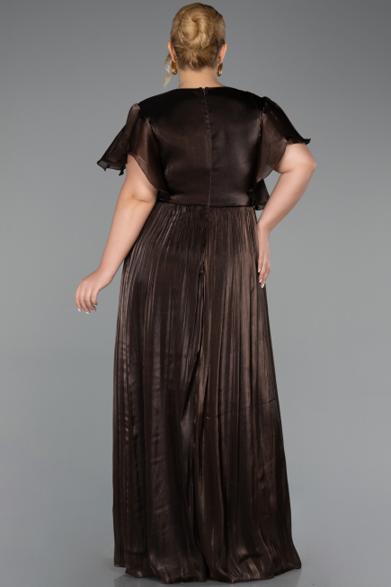Long Brown Chiffon Formal Plus Size Dress ABU6423