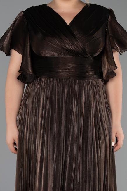 Long Brown Chiffon Formal Plus Size Dress ABU6423