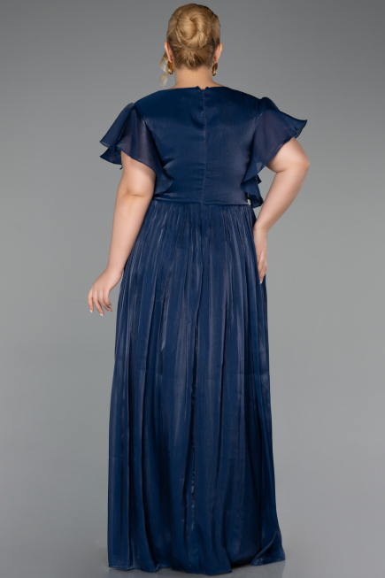 Long Navy Blue Chiffon Formal Plus Size Dress ABU6423