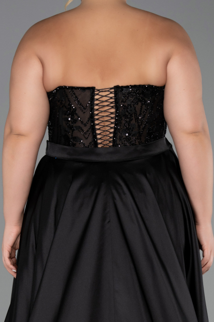 Long Black Dantelle Plus Size Evening Gown ABU6395